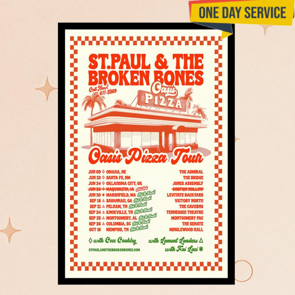 St Paul And The Broken Bones 2025 Oasis Pizza Tour Poster